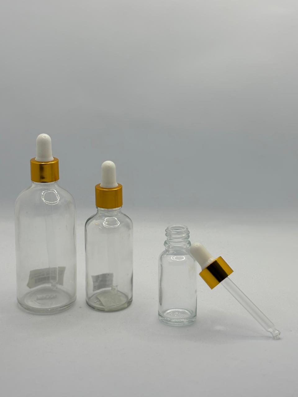 Clear Glass Dropper Bottle with Gold Aluminum Cap