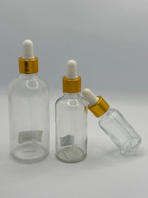 Clear Glass Dropper Bottle with Gold Aluminum Cap