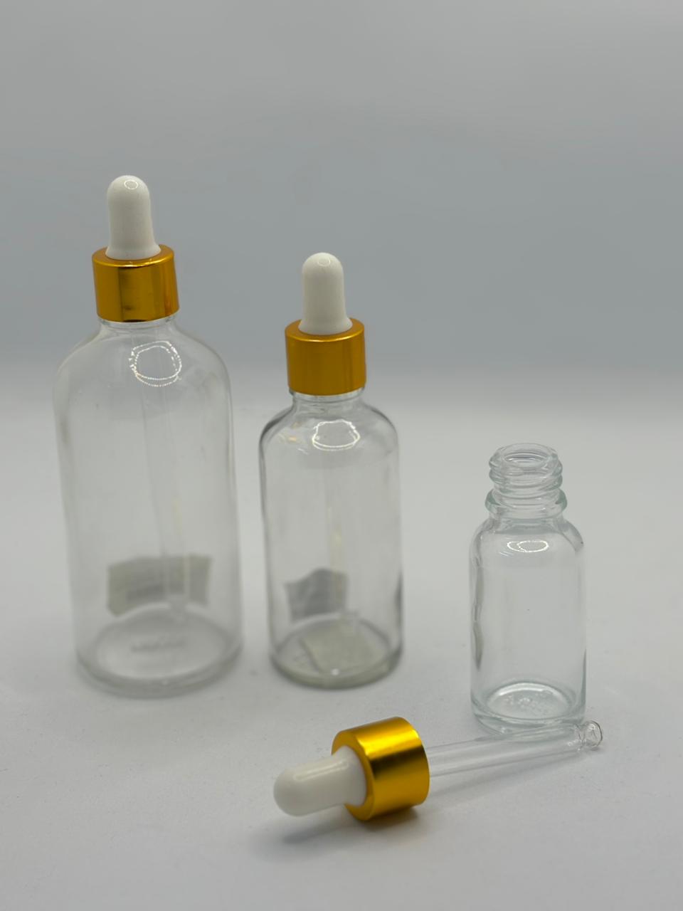 Clear Glass Dropper Bottle with Gold Aluminum Cap