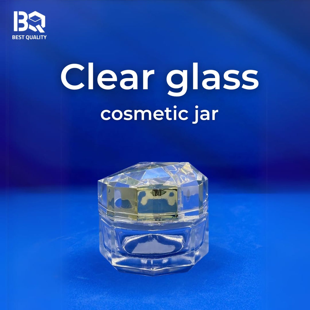 Crystal Diamond-Cut Cosmetic Jar – Luxury Octagonal Clear Acrylic with Gold Lid | Empty Refillable Container