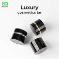 Luxury Glossy Black Cosmetic Jar with Metallic Band | Gold, Silver & Chrome | Premium Skincare Packaging