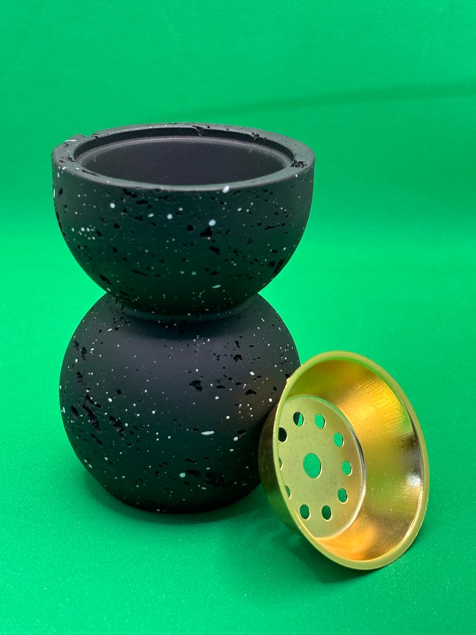 Black Galaxy Bakhoor Burner – Matte Stone Mabkhara with Gold Brass Bowl | Arabic Incense Burner
