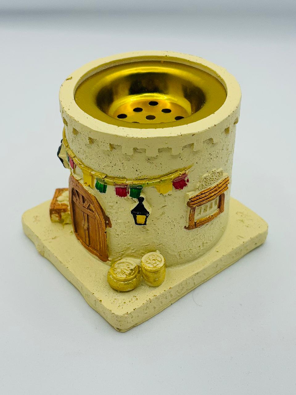 Arabic Old Souk Bakhoor Burner – Hand-Painted Resin Mabkhara with Gold Brass Bowl