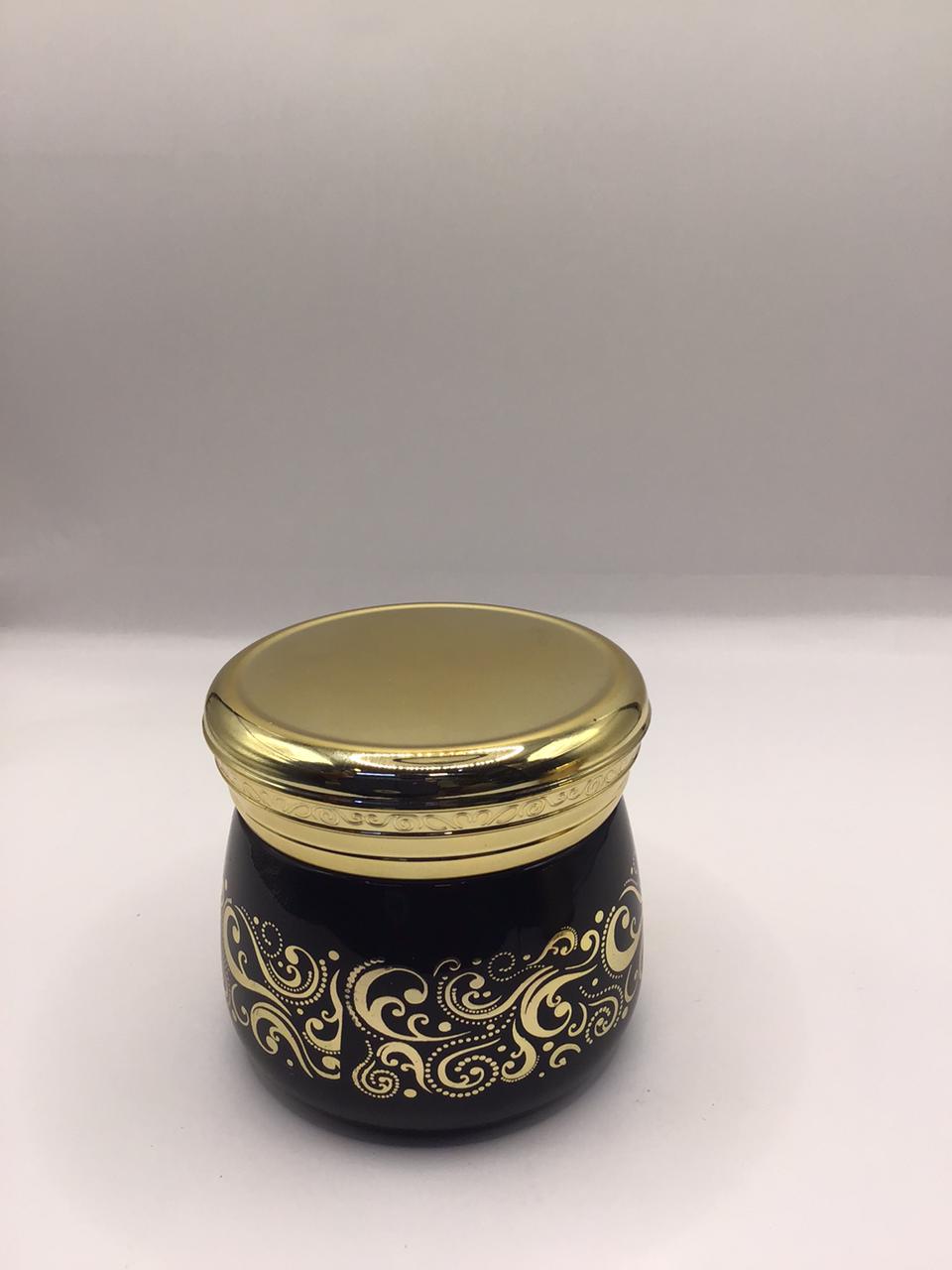 Matte Black Arabesque Bakhoor Burner Jar with Gold Dome Lid