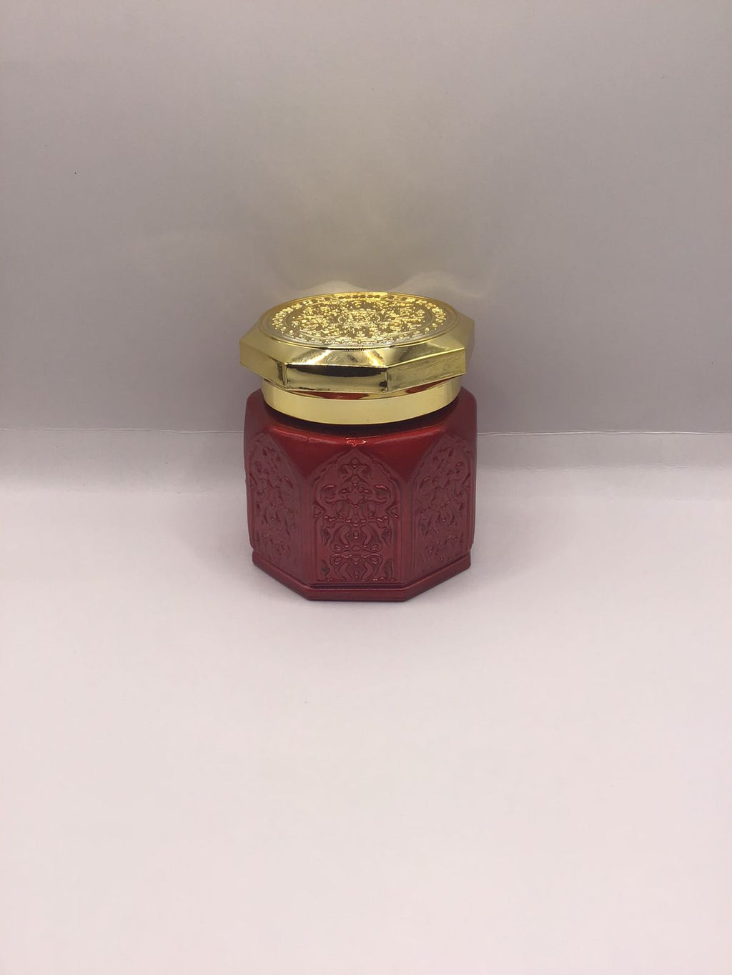 Luxury Hexagonal Bakhoor Jar – Red & Gold