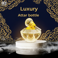Luxury Musk Attar tola bottle with Arabic calligraphy background