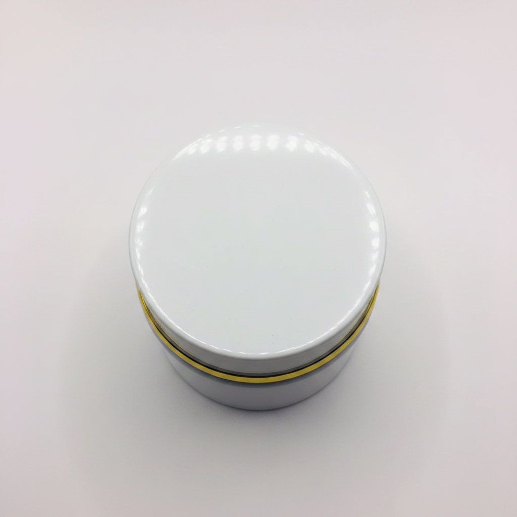 White Bakhoor jar with gold band – overhead top-down view