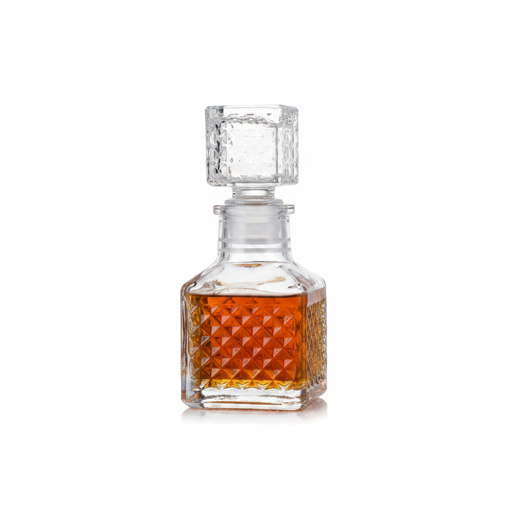 Diamond Cut Glass Decanter - White Studio Background