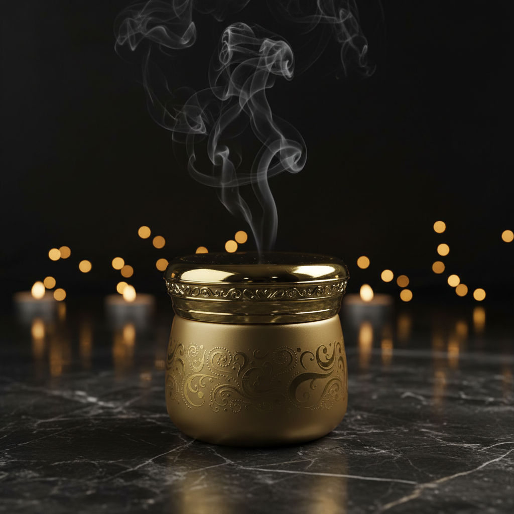 Golden Bakhoor Jar Dark Moody Studio