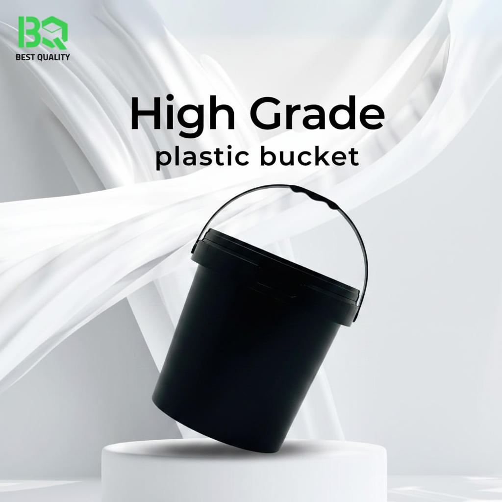 High Grade Black Plastic Bucket – Angle View