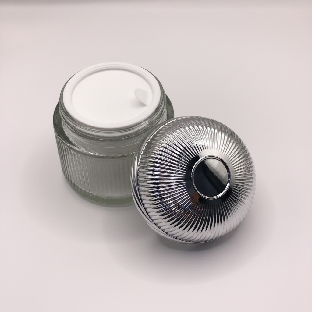 Ribbed glass Bakhoor jar – overhead top-down view of chrome dome lid