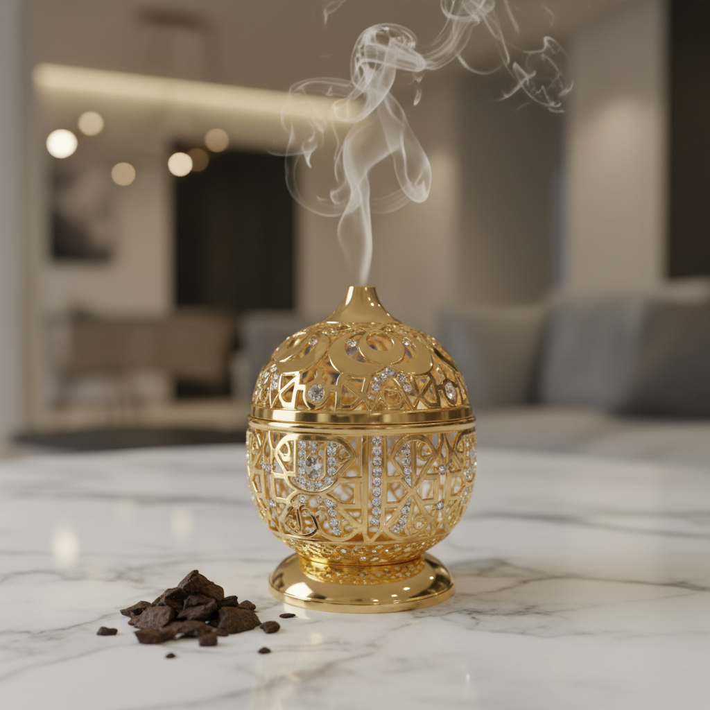 Luxury Bakhoor Incense Burner – Angle on Marble