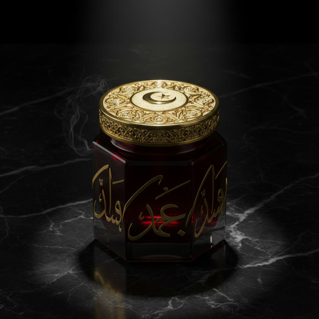 Luxury Bakhoor Jar dark studio shot on black marble