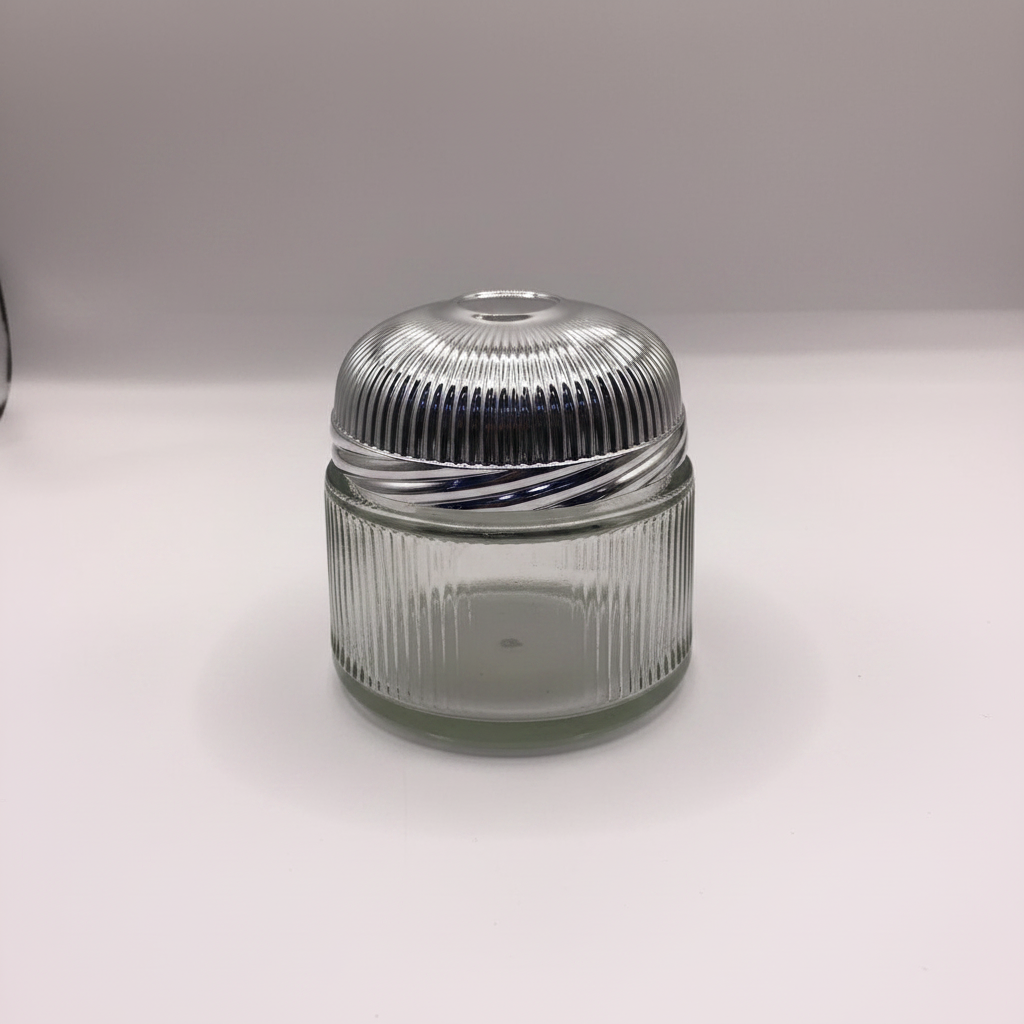 Ribbed glass Bakhoor jar closed – 45 degree angle elegant lighting