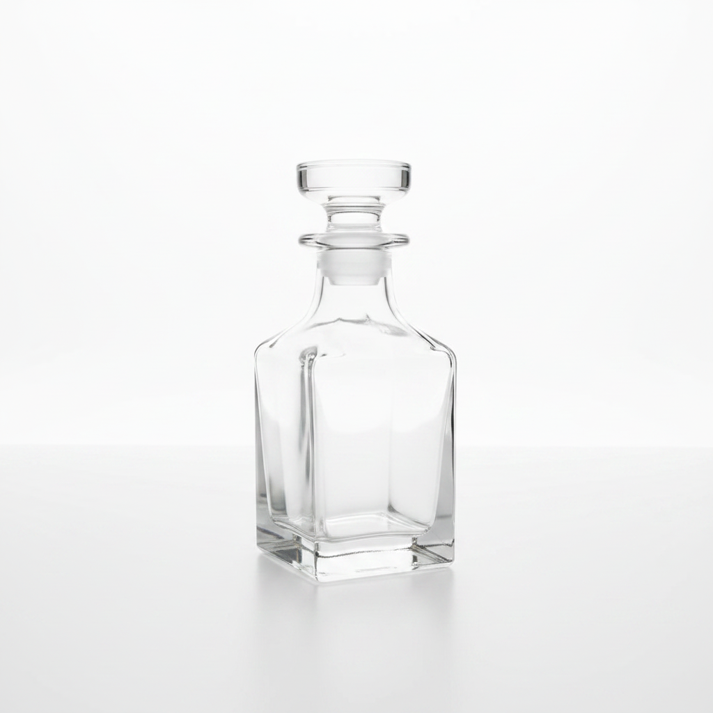 Square Glass Decanter - White Background Studio Shot