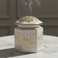 Luxury White Bakhoor Jar clean studio shot on white marble