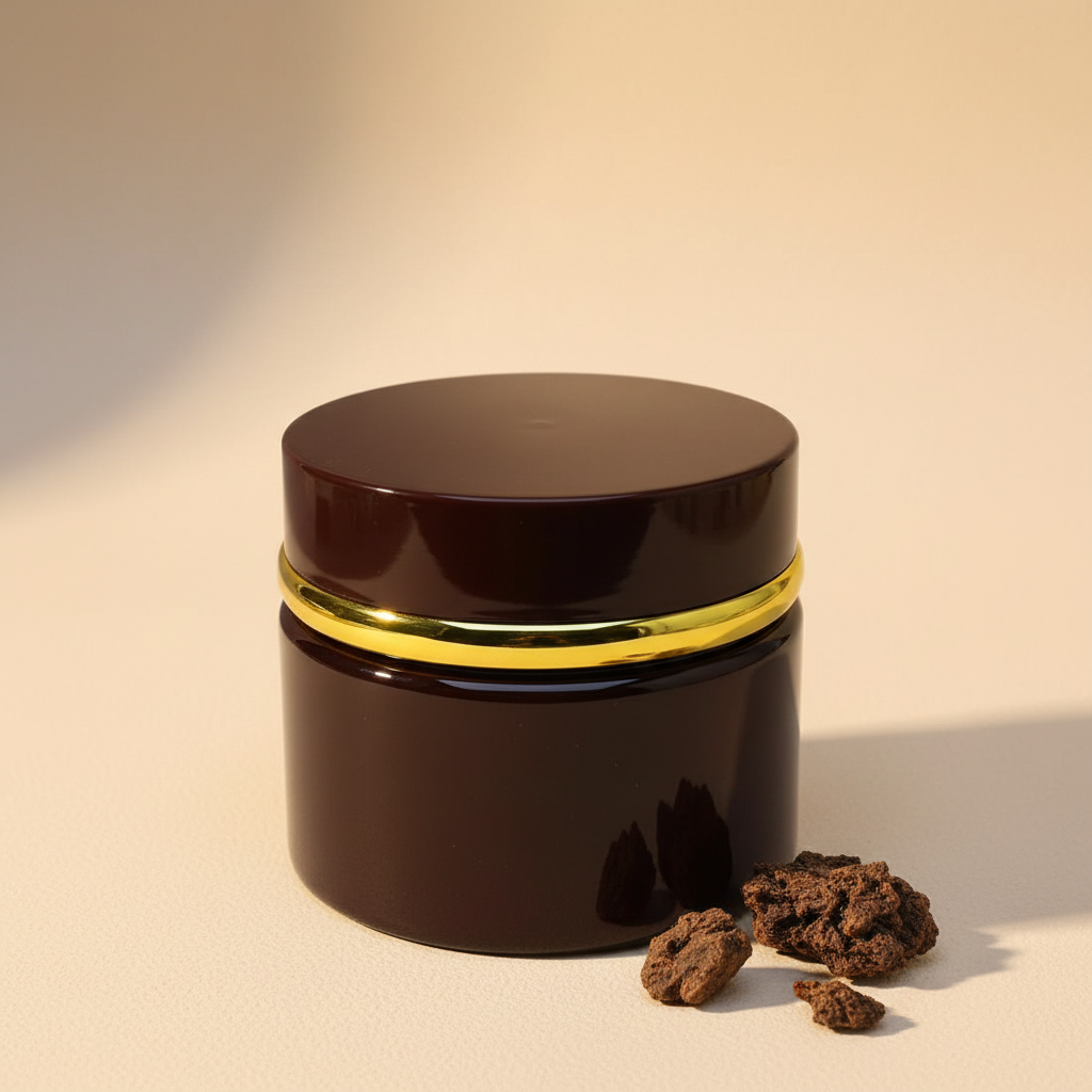 Glossy brown Bakhoor jar – 45 degree angle warm lighting